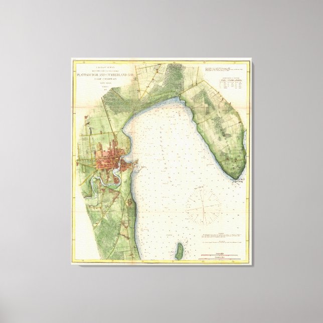 Lienzo Mapa de época de Plattsburgh Nueva York (1872) (Anverso)