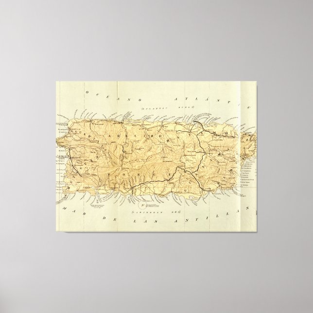 Lienzo Mapa de época de Puerto Rico (1898) (Anverso)