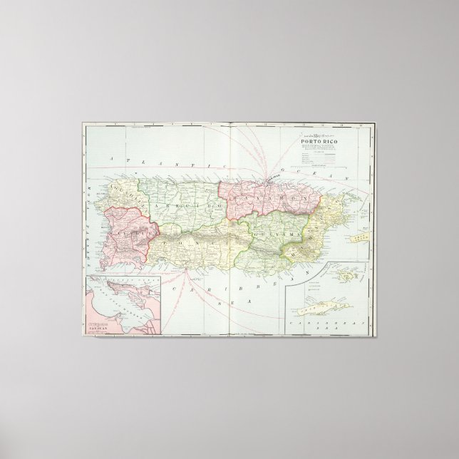 Lienzo Mapa de época de Puerto Rico (1901) (Anverso)