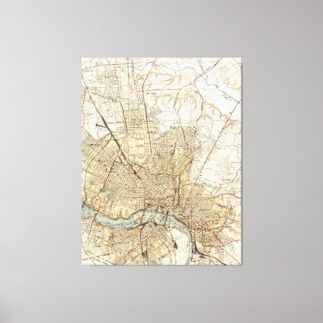 Lienzo Mapa de época de Richmond Virginia (1934) (Anverso)