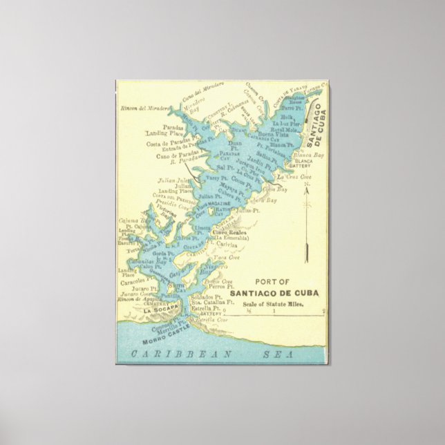 Lienzo Mapa de época de Santiago de Cuba (1898) (Anverso)