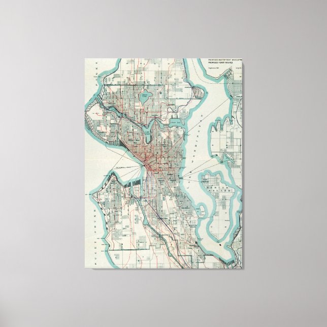 Lienzo Mapa de época de Seattle Washington (1911) (Anverso)