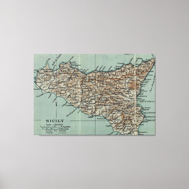 Lienzo Mapa de época de Sicilia Italia (1911) (Anverso)