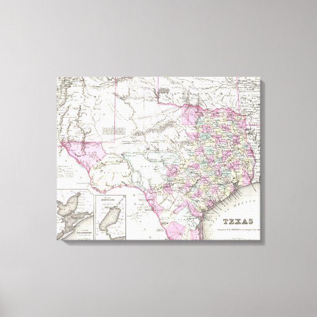 Lienzo Mapa de época de Texas (1855) (Anverso)