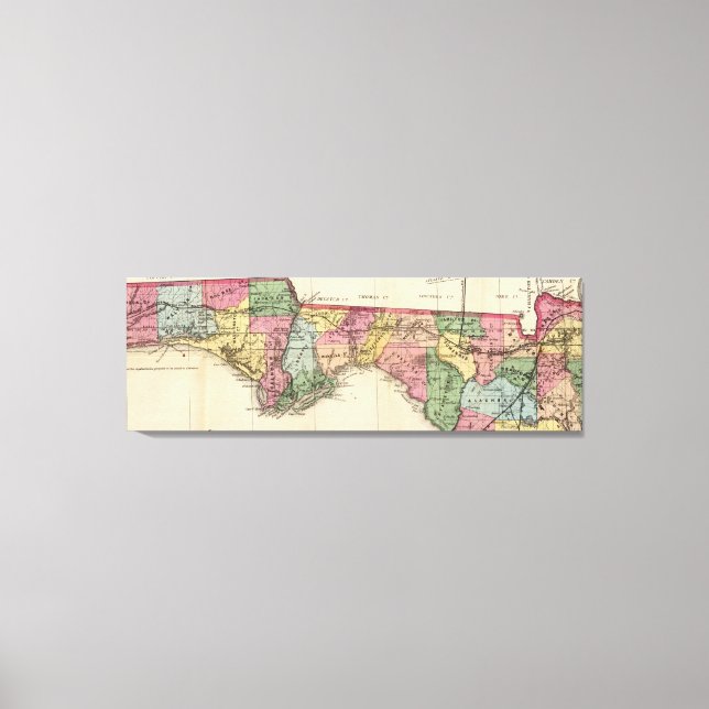 Lienzo Mapa de época de The Florida Panhandle (1870) (Anverso)