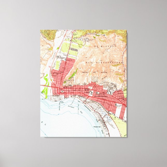 Lienzo Mapa de época de Ventura California (1951) (Anverso)