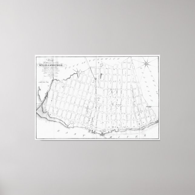 Lienzo Mapa de época de Williamsburg Brooklyn (1827) (Anverso)