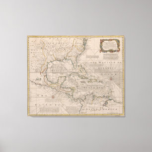 Lienzo Mapa de época del Caribe (1720)