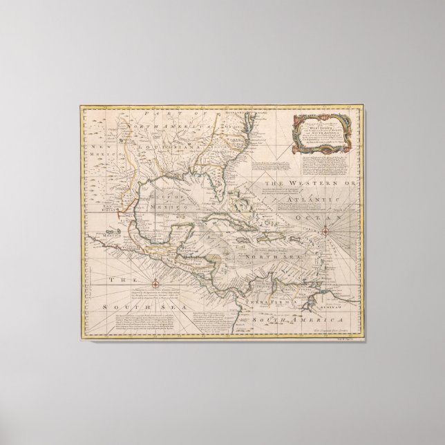 Lienzo Mapa de época del Caribe (1720) (Anverso)