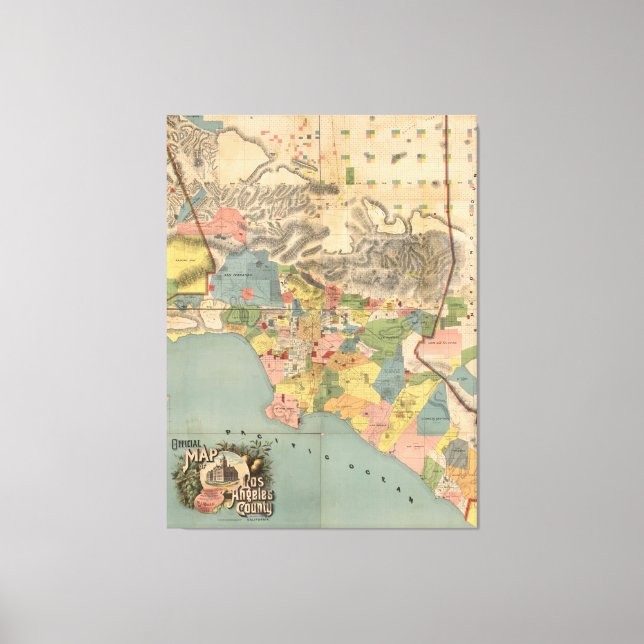 Lienzo Mapa de época del condado de Los Ángeles CA (1888) (Anverso)
