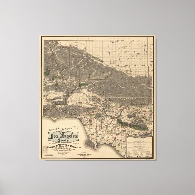 Lienzo Mapa de época del condado de Los Ángeles CA (1900) (Anverso)
