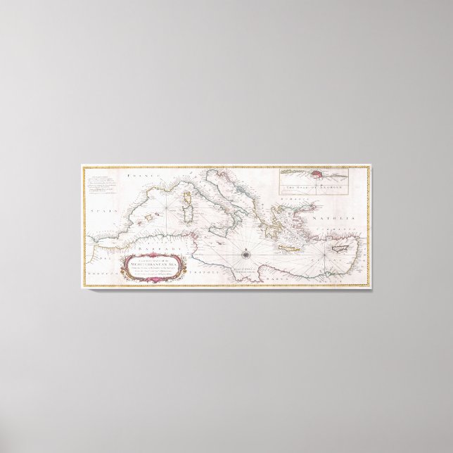 Lienzo Mapa de época del mar Mediterráneo (1745) (Anverso)