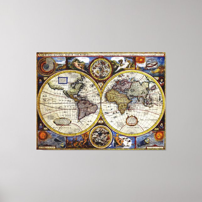 Lienzo Mapa de época del mundo (1626) - Estilizado (Anverso)