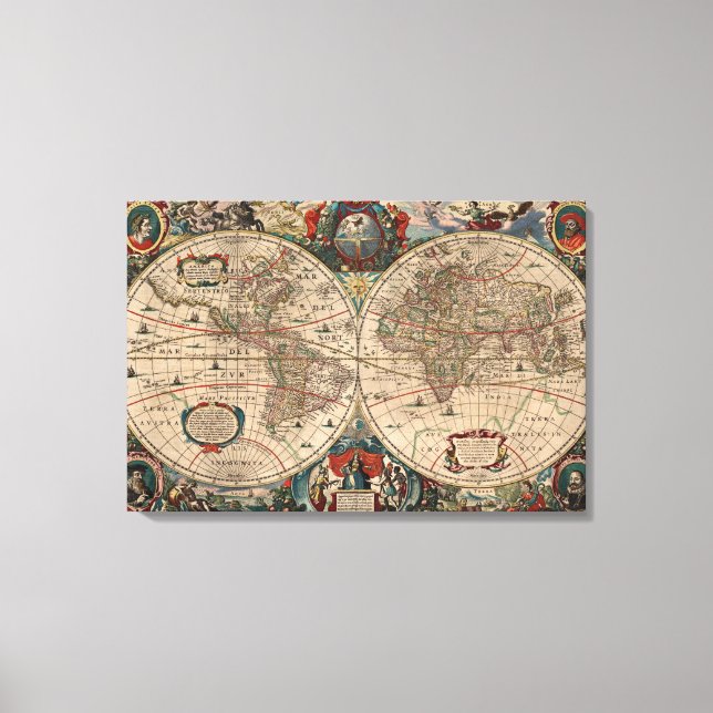 Lienzo Mapa de época del mundo (1641) (Anverso)