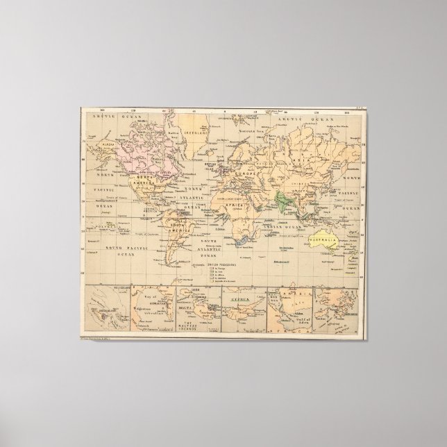 Lienzo Mapa de época del mundo (1880) (Anverso)