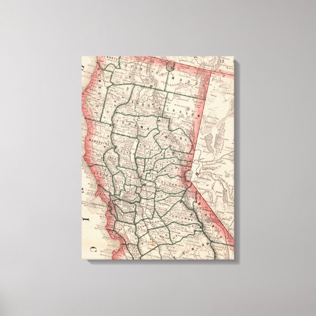 Lienzo Mapa de época del norte de California (1883) (Anverso)