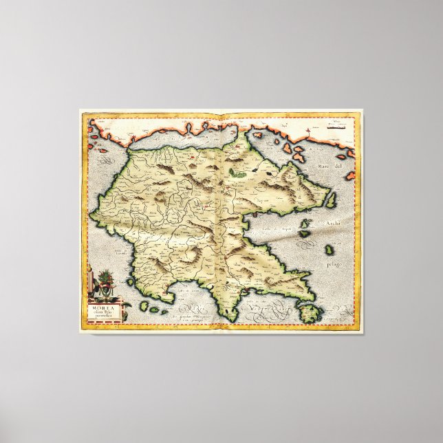 Lienzo Mapa de época del Peloponeso (1596) (Anverso)