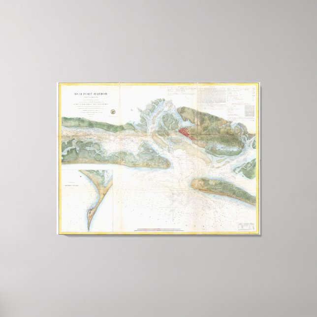 Lienzo Mapa de época del puerto de Beaufort SC (1857) (Anverso)