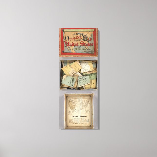 Lienzo Mapa de esquema diseccionado, Estados Unidos de Am (Anverso)