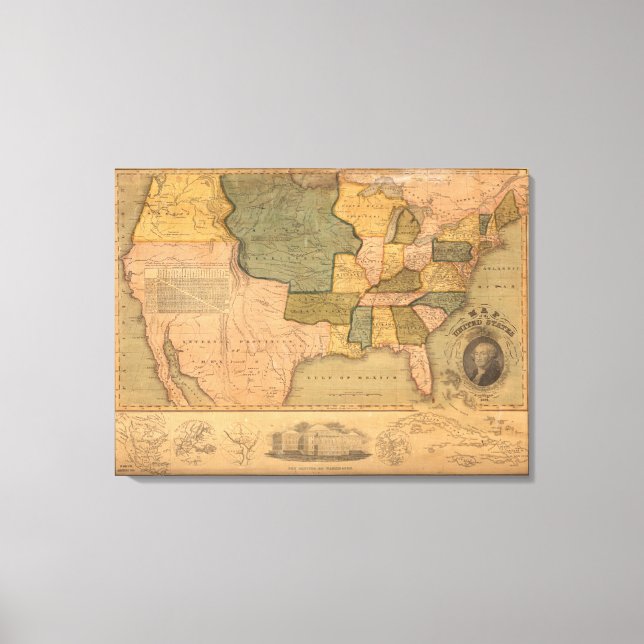 Lienzo Mapa de Estados Unidos con George Washington (Anverso)