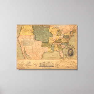 Lienzo Mapa de Estados Unidos con George Washington