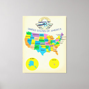 Lienzo Mapa de Estados Unidos de América al estilo vintag