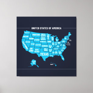 Lienzo Mapa de Estados Unidos Diseño Mínimo Verde Azul