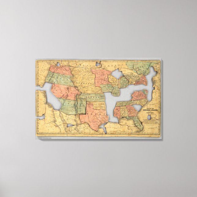 Lienzo Mapa de Estados Unidos y Canadá (Anverso)