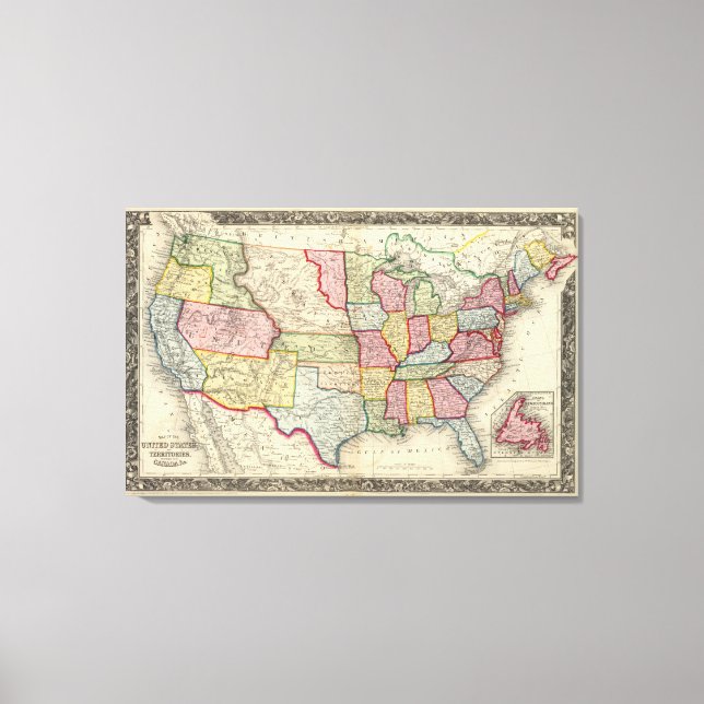 Lienzo Mapa De Estados Unidos, Y Territorios (Anverso)
