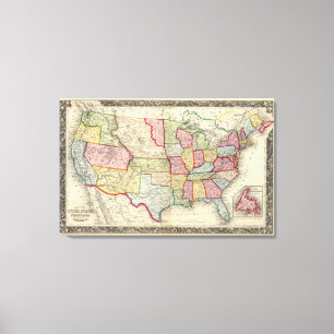 Lienzo Mapa De Estados Unidos, Y Territorios