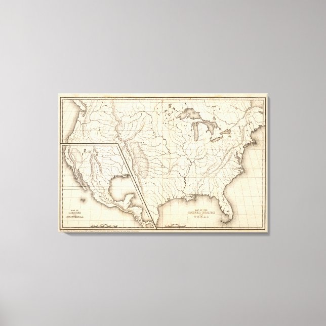 Lienzo Mapa de Estados Unidos y Texas (Anverso)