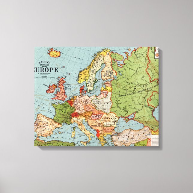 Lienzo Mapa de Europa por George Washington Bacon (Anverso)
