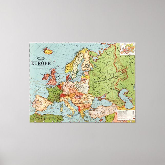 Lienzo Mapa de Europa por George Washington Bacon (Anverso)
