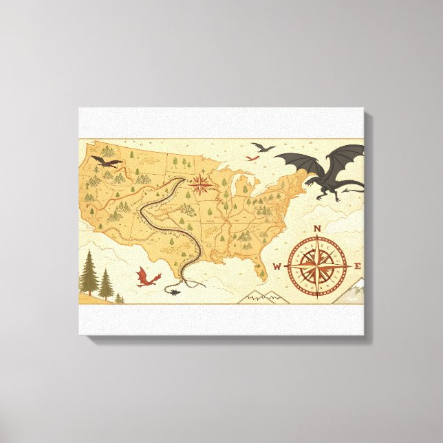 Lienzo Mapa de fantasía de dragones de EE. UU. – Aventura (Anverso)