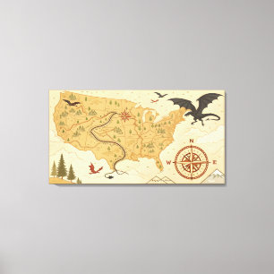 Lienzo Mapa de fantasía de dragones de EE. UU. – Aventura