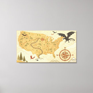 Lienzo Mapa de fantasía de dragones de EE. UU. – Aventura
