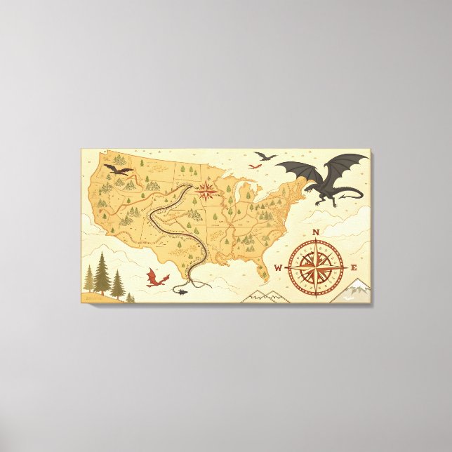 Lienzo Mapa de fantasía de dragones de EE. UU. – Aventura (Anverso)