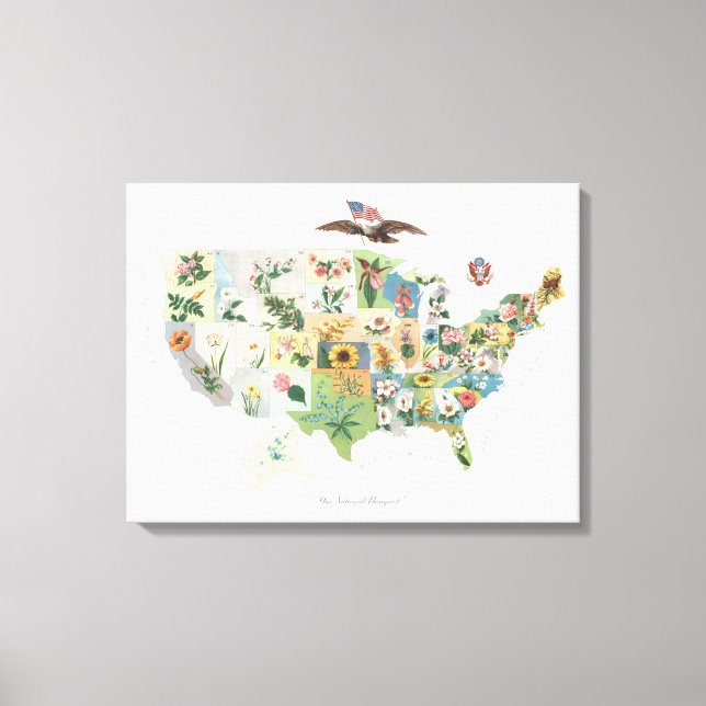 Lienzo Mapa de Flores de Estados Unidos - Nuestro Bouquet (Anverso)