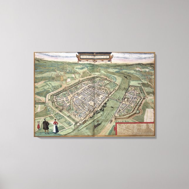 Lienzo Mapa de Frankfurt, de 'Civitates Orbis Terrarum' (Anverso)