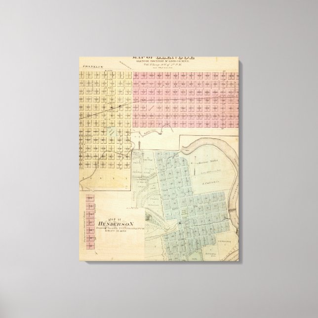 Lienzo Mapa de Glencoe, Mapa de Henderson, Minnesota (Anverso)