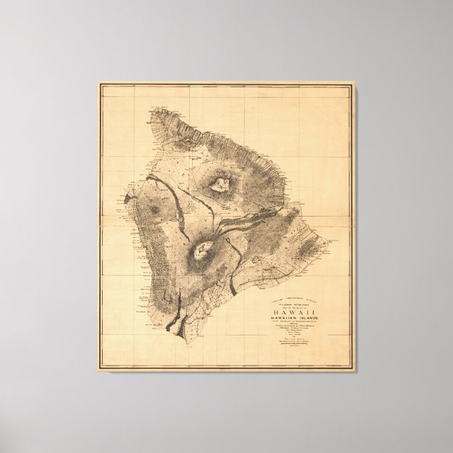 Lienzo Mapa de Hawai, islas hawaianas (1886) (Anverso)