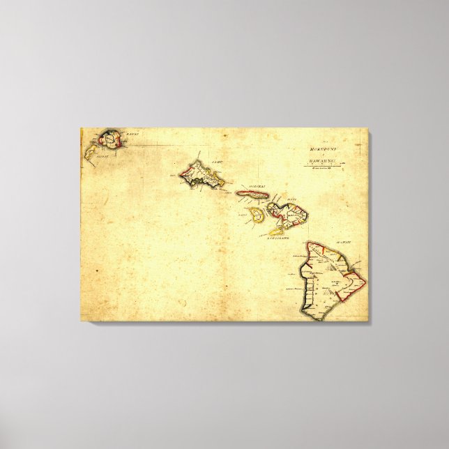 Lienzo Mapa de Hawái Vintage 1837 - Islas Hawái (Anverso)