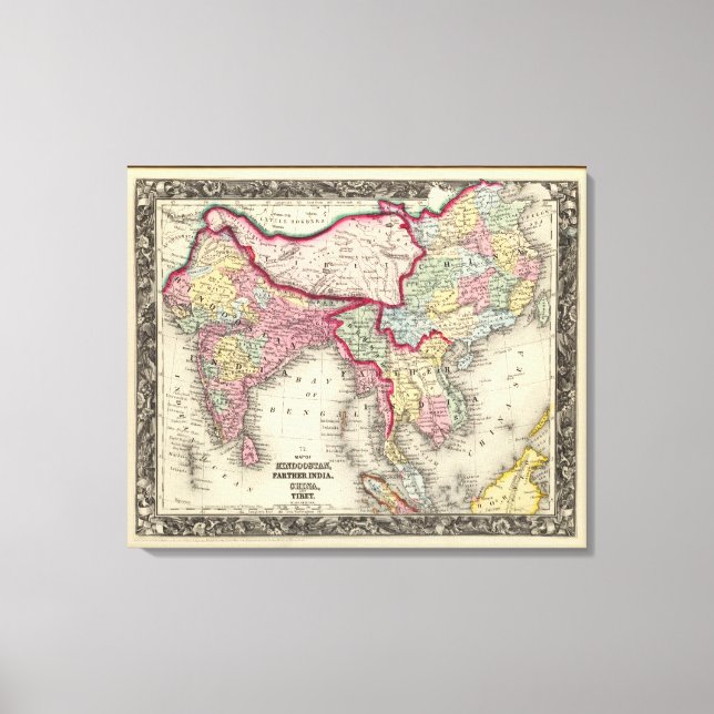 Lienzo Mapa de Hindostán, Más Lejos India, China y Tíbet (Anverso)