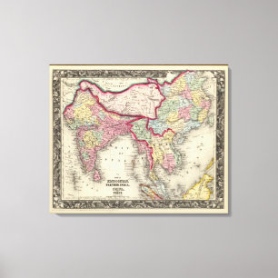 Lienzo Mapa de Hindostán, Más Lejos India, China y Tíbet