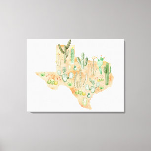 Lienzo Mapa de ilustración de acuarela de cactus de Texas