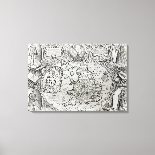 Lienzo Mapa de Inglaterra durante el reinado de (Anverso)