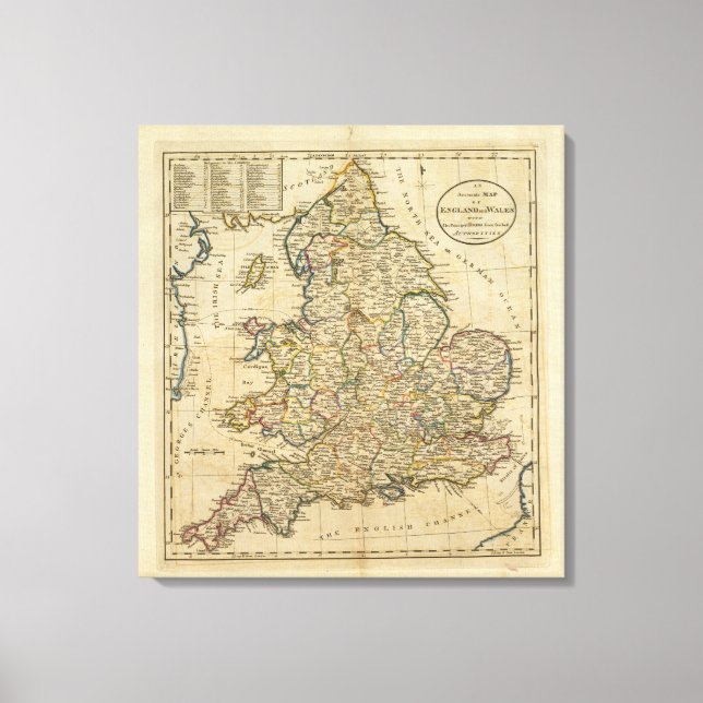 Lienzo Mapa de Inglaterra y Gales (Anverso)