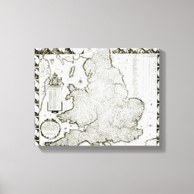Lienzo Mapa de Inglaterra y Gales, 1644 (Anverso)