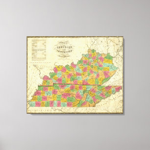 Lienzo Mapa de Kentucky y de Tennessee