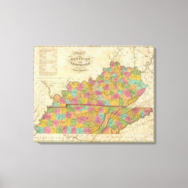 Lienzo Mapa de Kentucky y Tennessee (Anverso)
